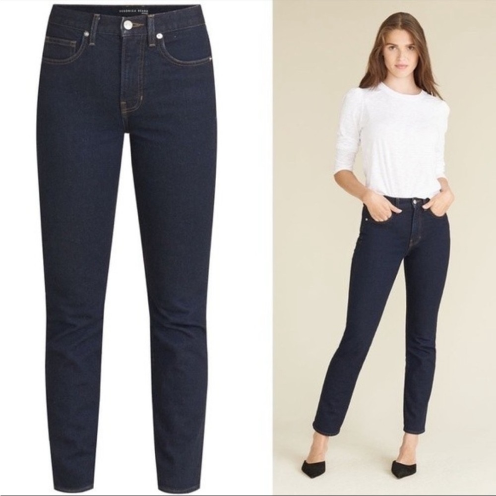 Veronica Beard Ryleigh Slim-Straight Medium-High Rise Jeans in Dark Night Sz 24
